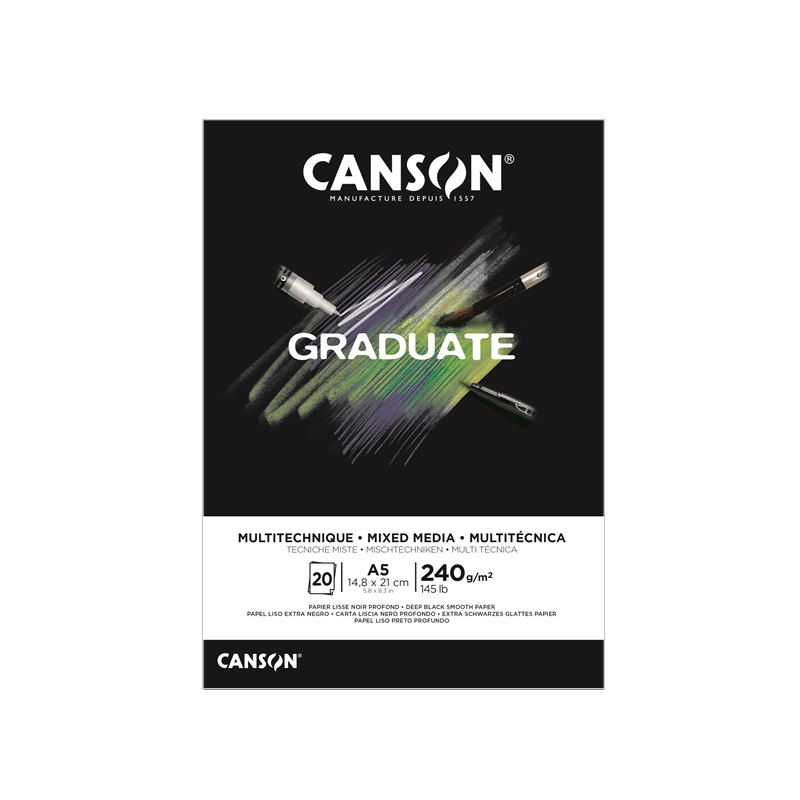 Blok CANSON Graduate Mixed Media A5, 20 listů Black 240 g