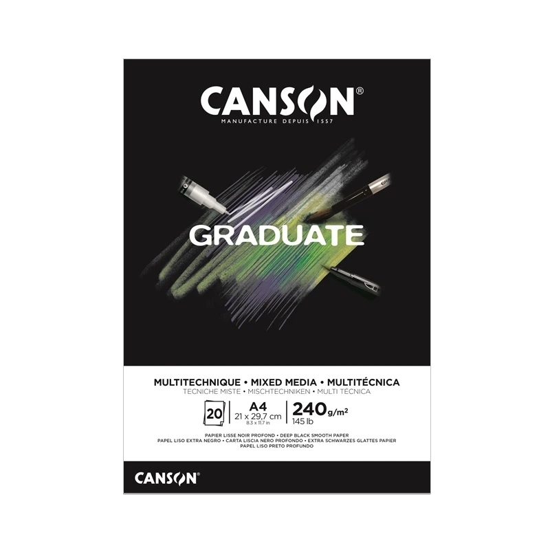 Blok CANSON Graduate Mixed Media A4, 20 listů Black 240 g