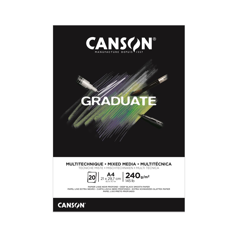 Blok CANSON Graduate Mixed Media A4, 20 listů Black 240g