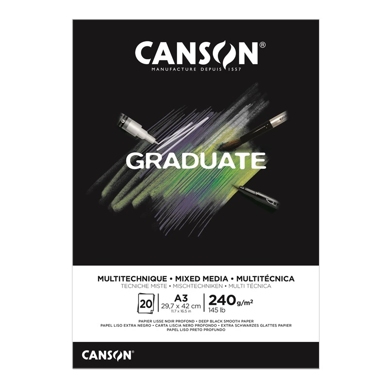 Blok CANSON Graduate Mixed Media A3, 20 listů Black 240 g