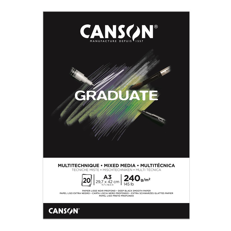 Blok CANSON Graduate Mixed Media A3, 20 listů Black 240g