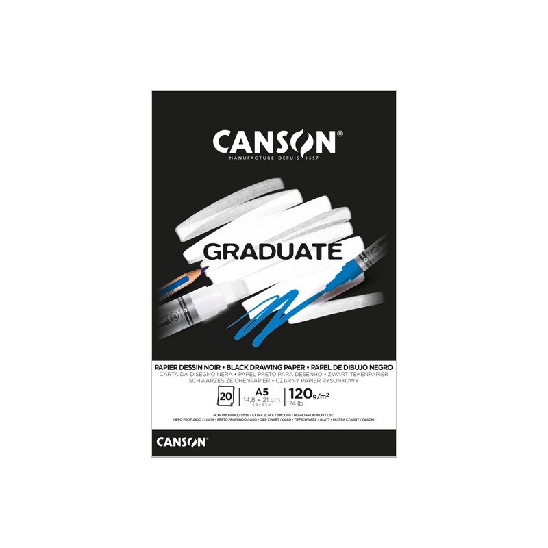 Blok CANSON Graduate Drawing Black A5, 20 listů 120 g