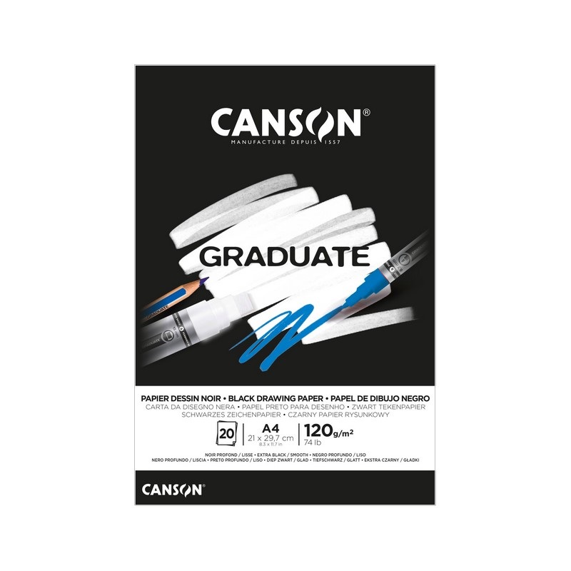 Blok CANSON Graduate Drawing Black A4, 20 listů 120 g
