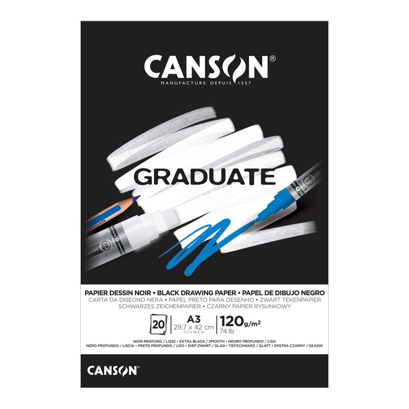 Blok CANSON Graduate Drawing Black A3, 20 listů 120 g