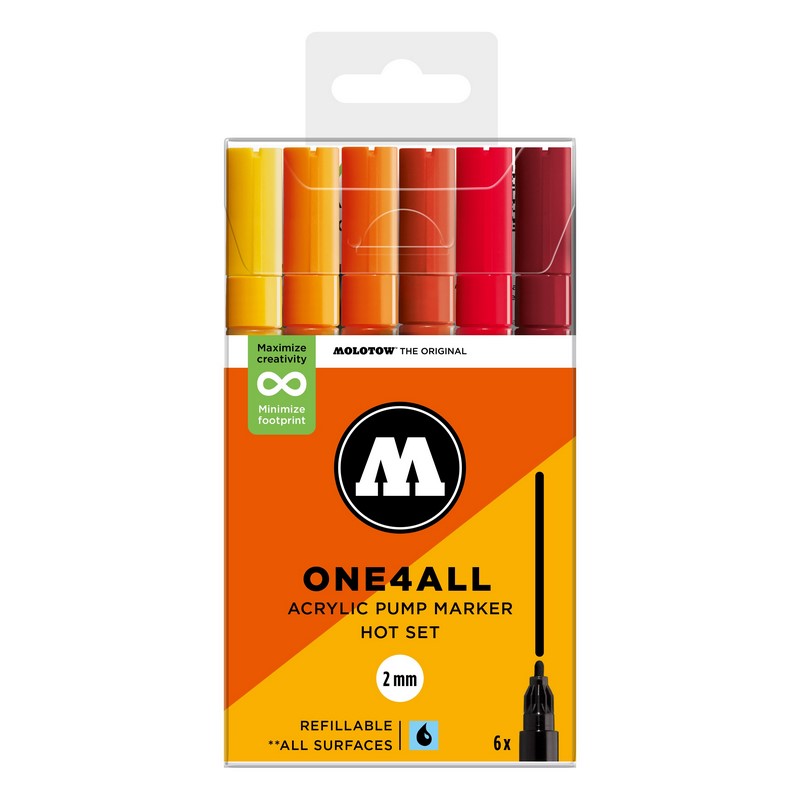 Akrylové fixy MOLOTOW One4All 127HS 2mm, 6ks Hot Set