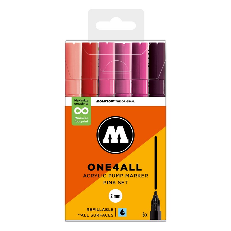 Akrylové fixy MOLOTOW One4All 127HS 2mm, 6ks Pink Set