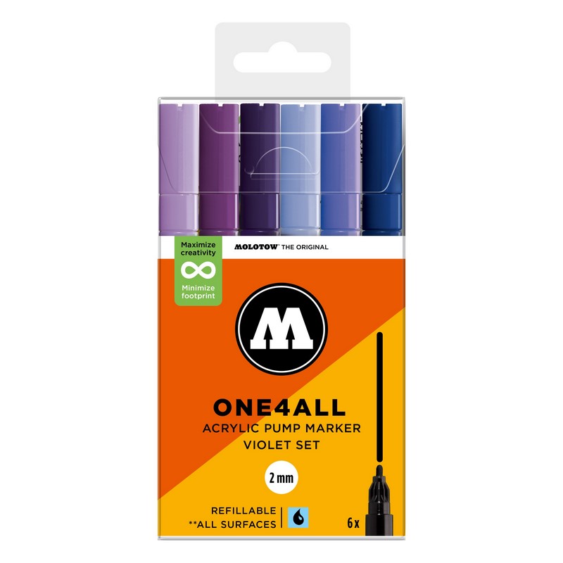 Akrylové fixy MOLOTOW One4All 127HS 2mm, 6ks Violet Set