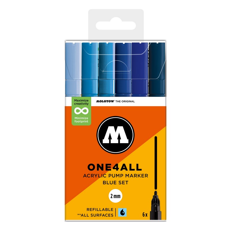 Akrylové fixy MOLOTOW One4All 127HS 2mm, 6ks Blue Set