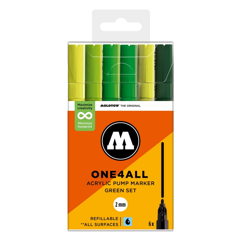 Akrylové fixy MOLOTOW One4All 127HS 2mm, 6ks Green Set