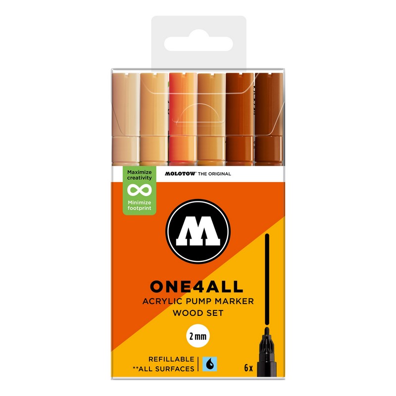 Akrylové fixy MOLOTOW One4All 127HS 2mm, 6ks Wood Set