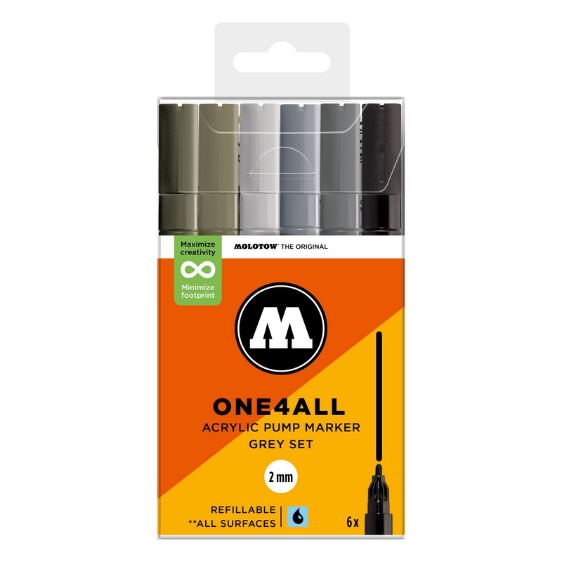 Akrylové fixy MOLOTOW One4All 127HS 2mm, 6ks Grey Set