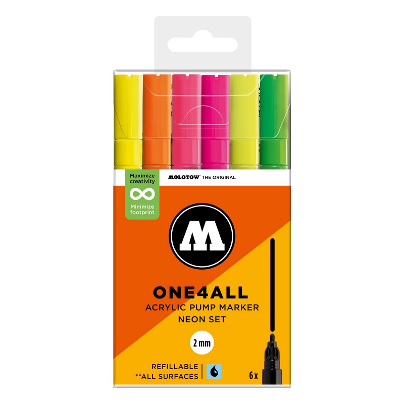 Akrylové fixy MOLOTOW One4All 127HS 2mm, 6ks Neon Set