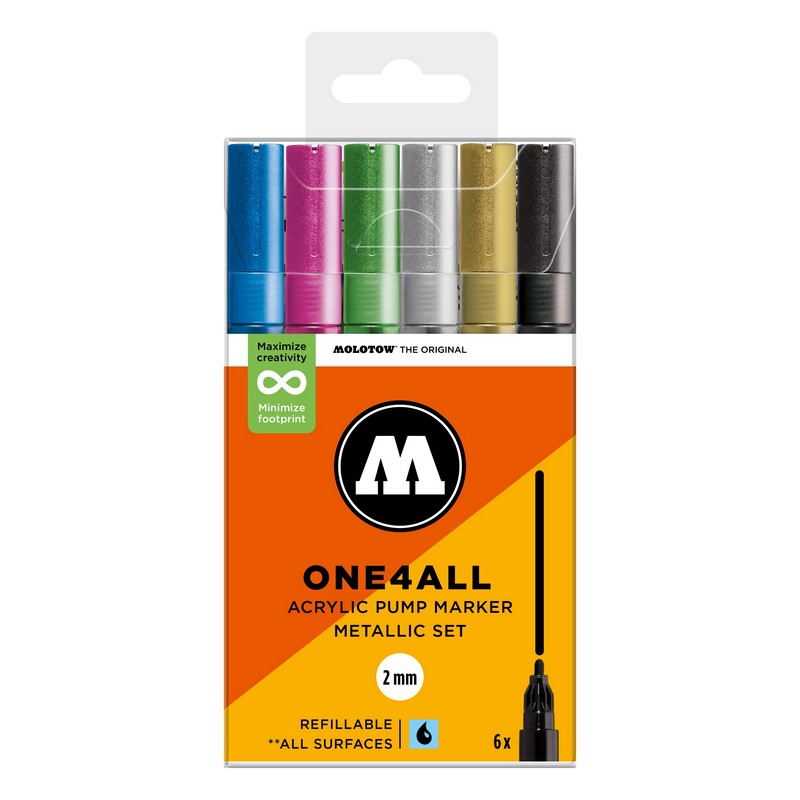 Akrylové fixy MOLOTOW One4All 127HS 2mm, 6ks Metallic Set
