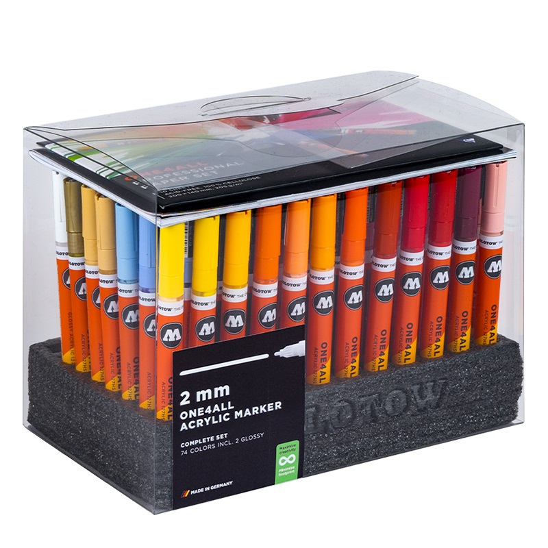 Akrylové fixy MOLOTOW One4All 127HS 2mm, 74ks Complete Set ve stojánku