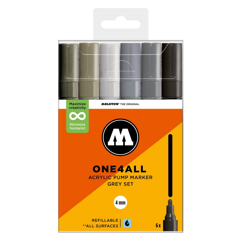 Akrylové fixy MOLOTOW One4All 227HS 4mm, 6ks Grey Set