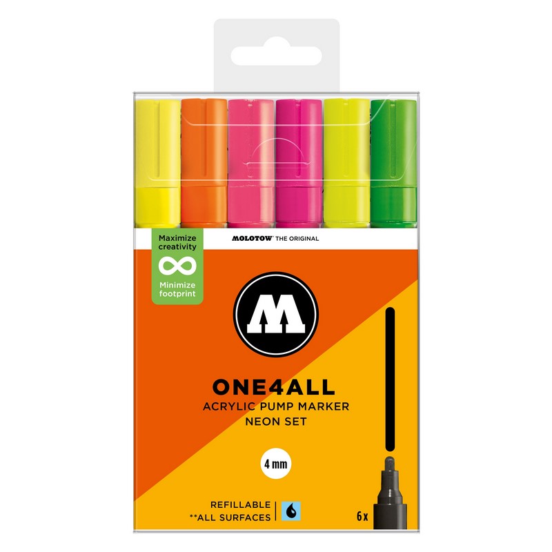 Akrylové fixy MOLOTOW One4All 227HS 4mm, 6ks Neon Set