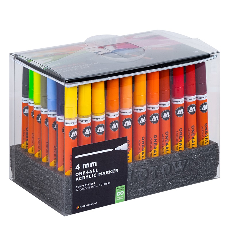 Akrylové fixy MOLOTOW One4All 227HS 4mm, 74ks Complete Set ve stojánku