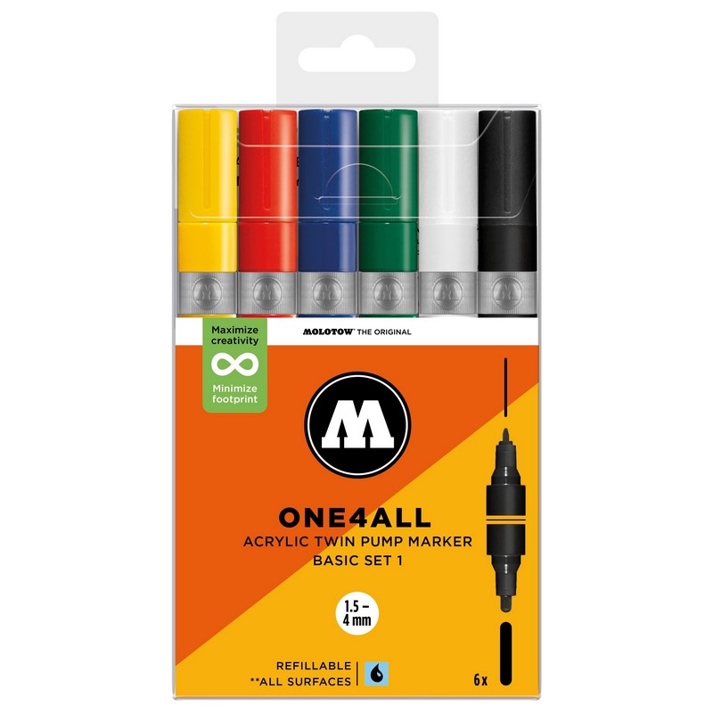 Akrylové fixy MOLOTOW One4All Twin, 6ks Basic Set