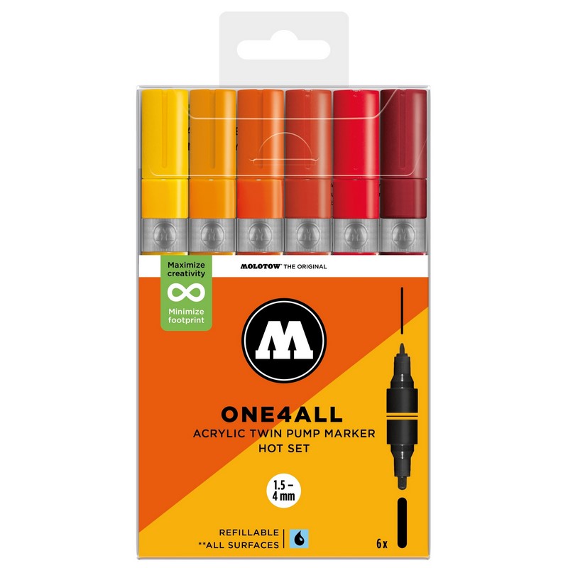 Akrylové fixy MOLOTOW One4All Twin, 6ks Hot Set