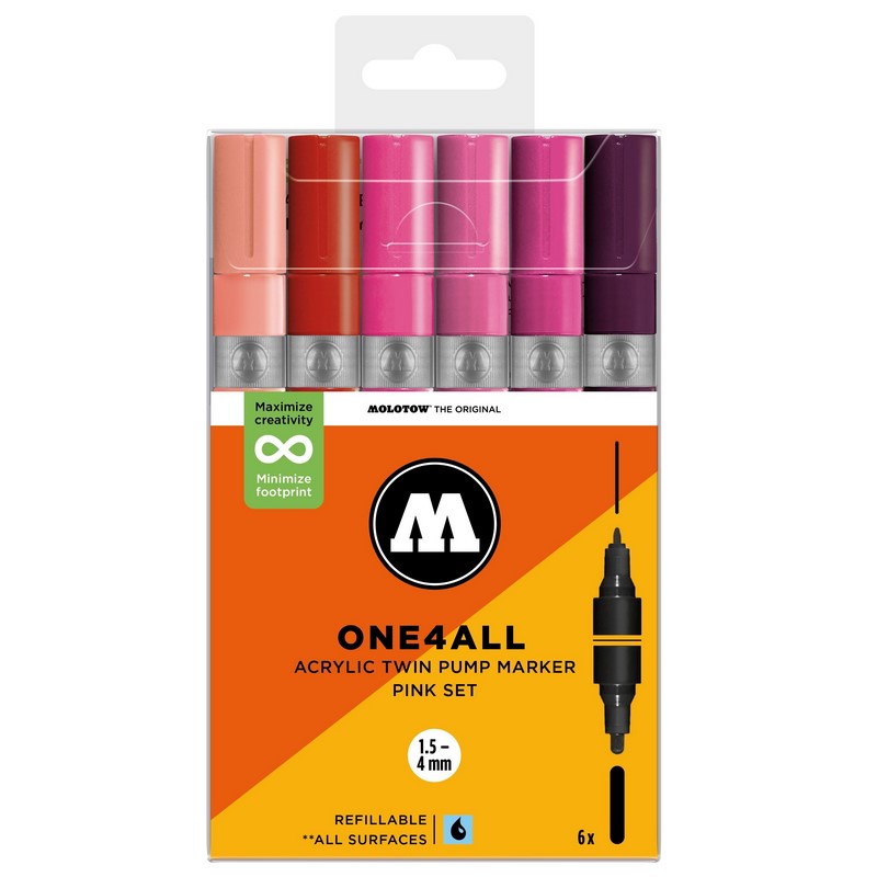 Akrylové fixy MOLOTOW One4All Twin, 6ks Pink Set