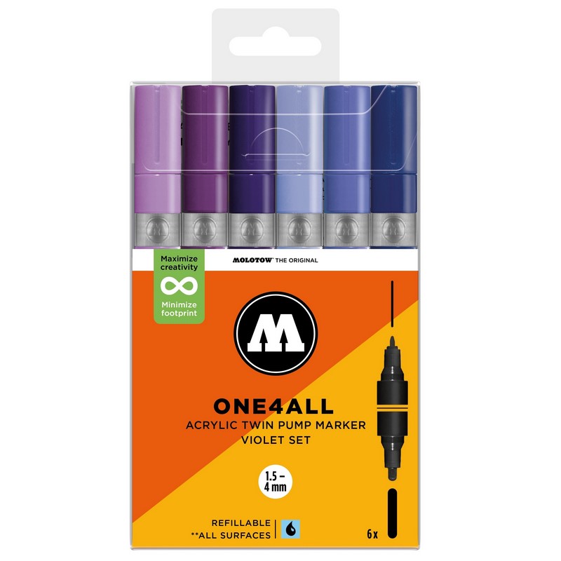 Akrylové fixy MOLOTOW One4All Twin, 6ks Violet Set