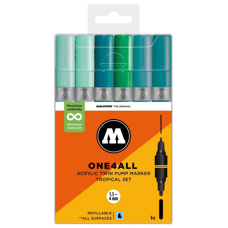 Akrylové fixy MOLOTOW One4All Twin, 6ks Tropical Set
