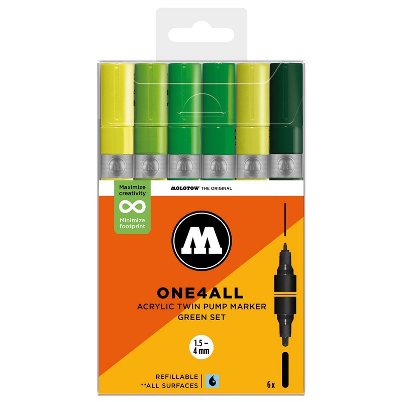 Akrylové fixy MOLOTOW One4All Twin, 6ks Green Set