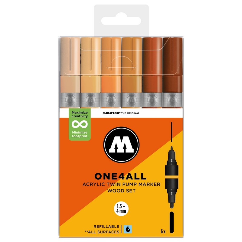 Akrylové fixy MOLOTOW One4All Twin, 6ks Wood Set