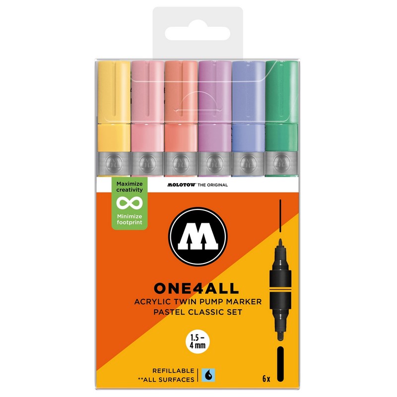 Akrylové fixy MOLOTOW One4All Twin, 6ks Pastel Set A