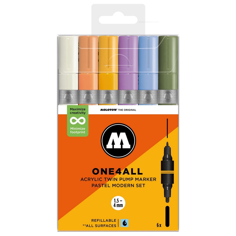 Akrylové fixy MOLOTOW One4All Twin, 6ks Pastel Set B