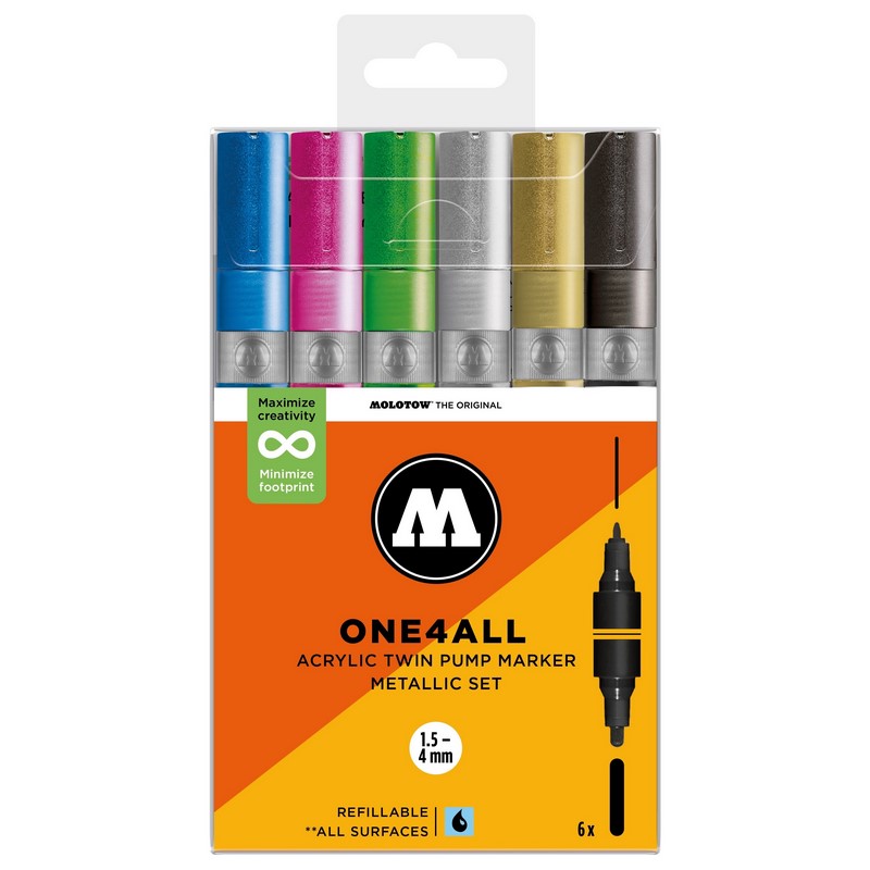 Akrylové fixy MOLOTOW One4All Twin, 6ks Metallic Set