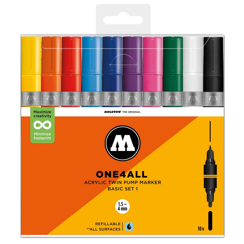 Akrylové fixy MOLOTOW One4All Twin, 10ks Basic Set