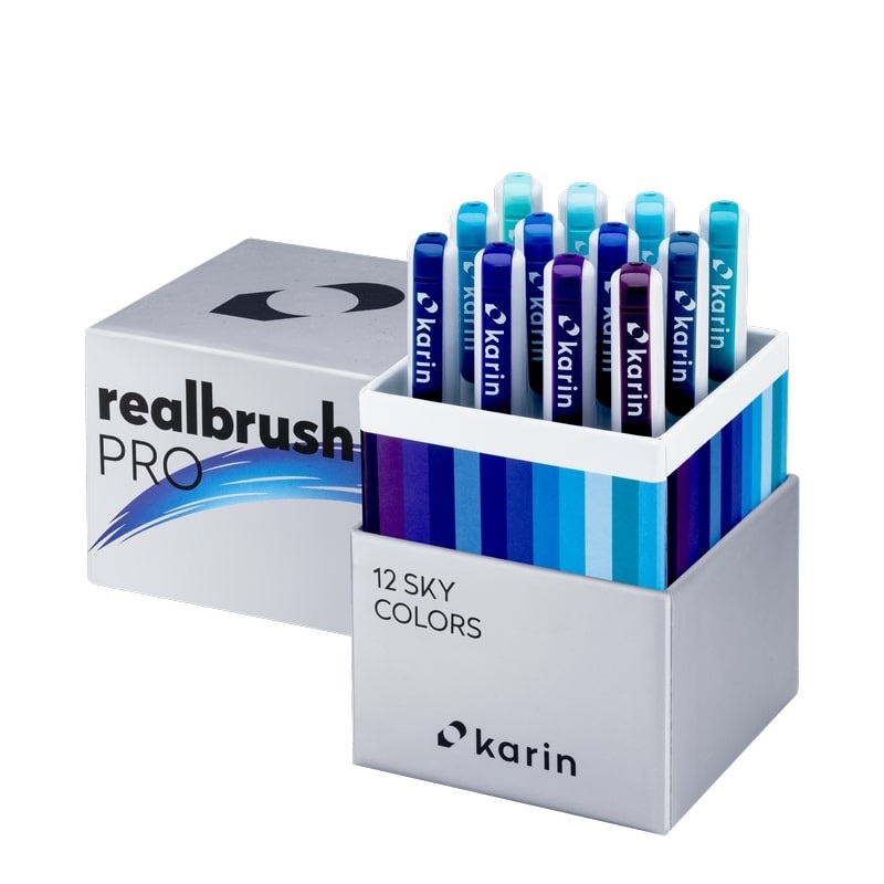 Akvarelové fixy KARIN RealBrush PRO, 12ks Sky Colours