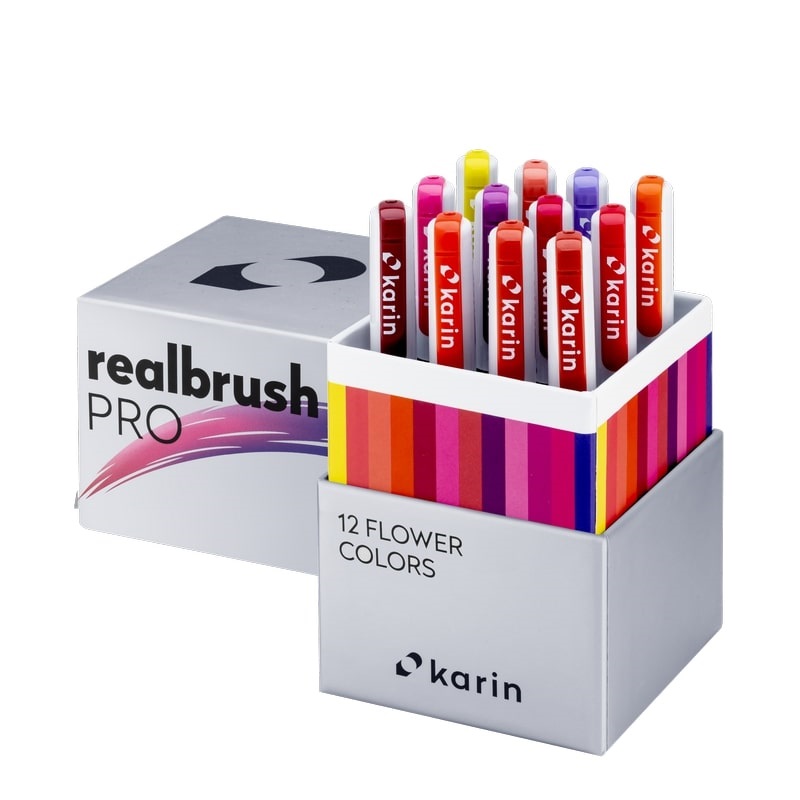 Akvarelové fixy KARIN RealBrush PRO, 12ks Flower Colours