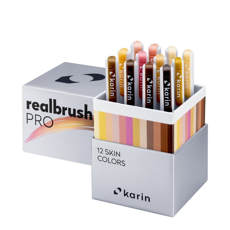 Akvarelové fixy KARIN RealBrush PRO, 12ks Skin Colours