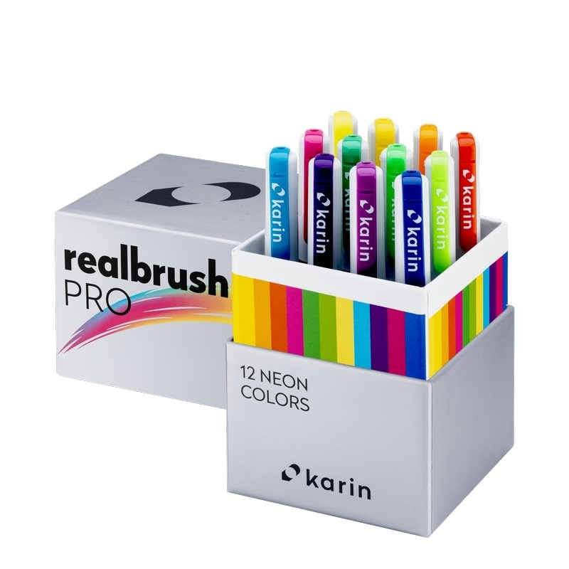 Akvarelové fixy KARIN RealBrush PRO, 12ks Neon Colours