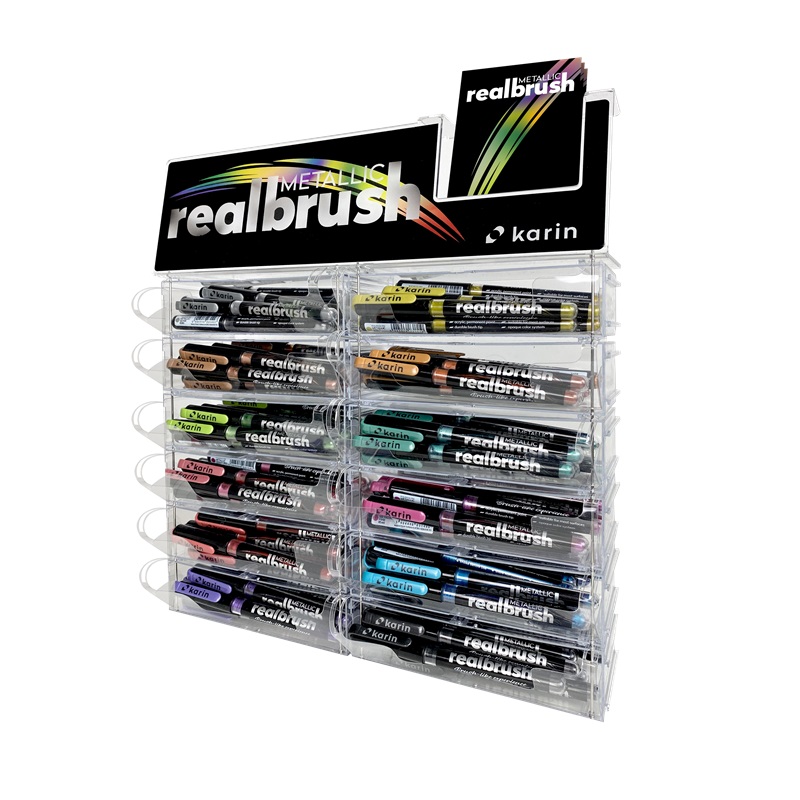 Akrylové fixy KARIN RealBrush Metallic, 144ks kompletní stojan
