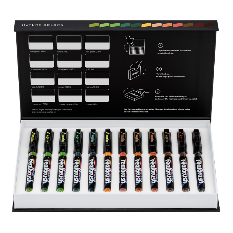 Akrylové fixy KARIN RealBrush Pigment, 12ks Nature Colours