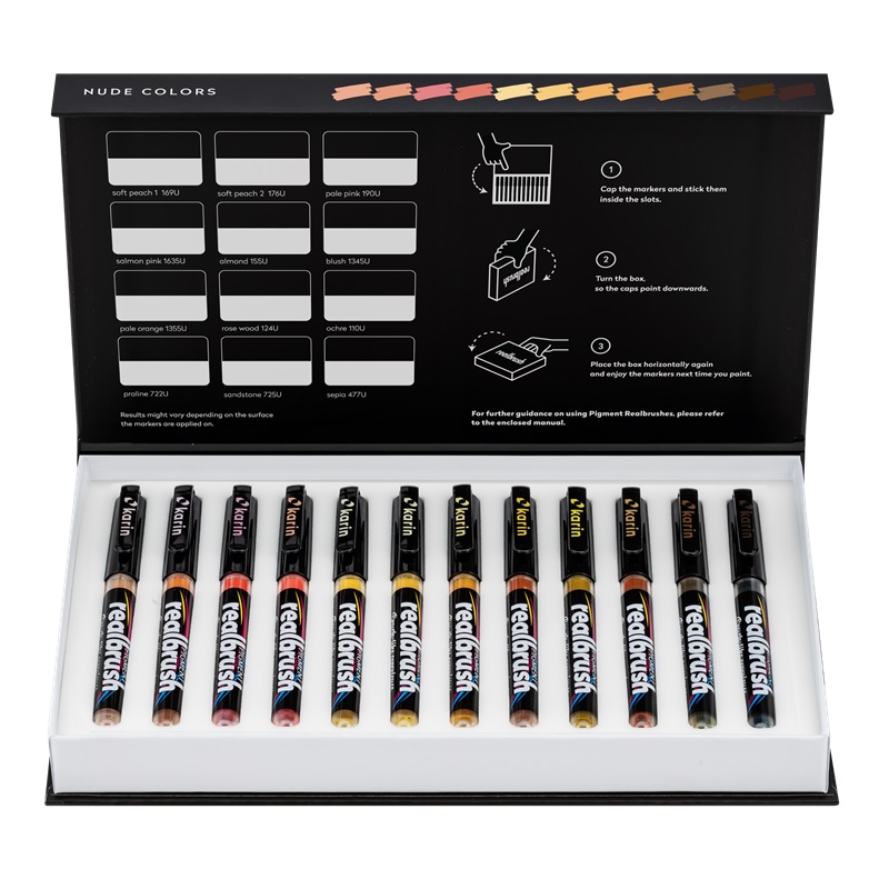 Akrylové fixy KARIN RealBrush Pigment, 12ks Nude Colours