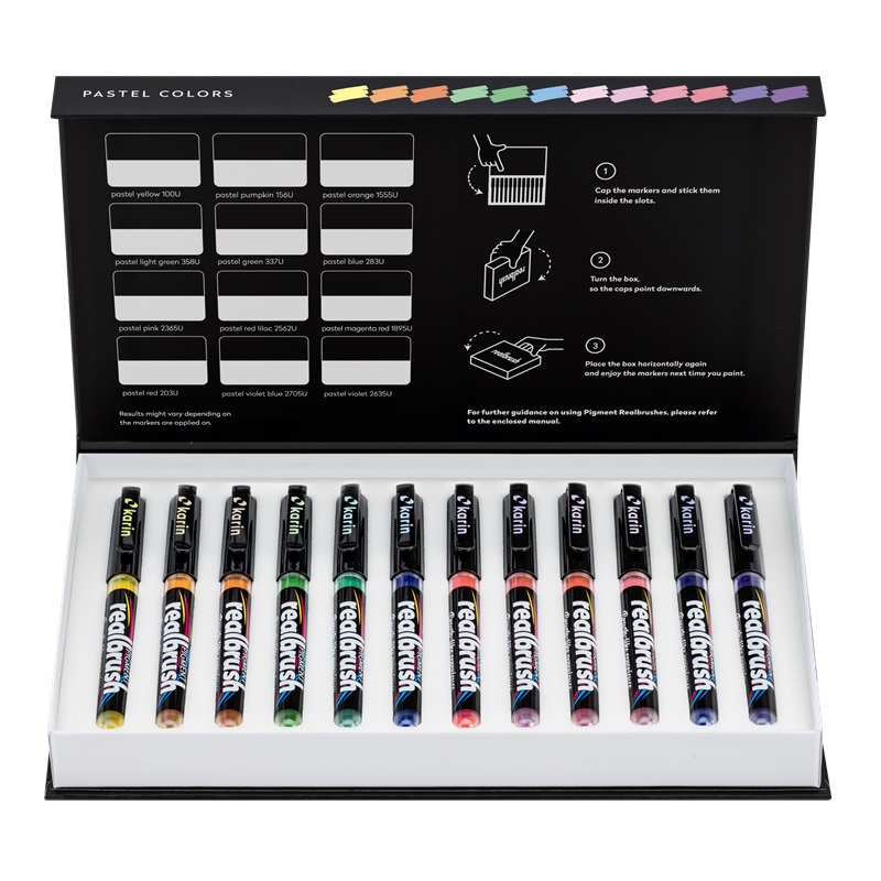 Akrylové fixy KARIN RealBrush Pigment, 12ks Pastel Colours