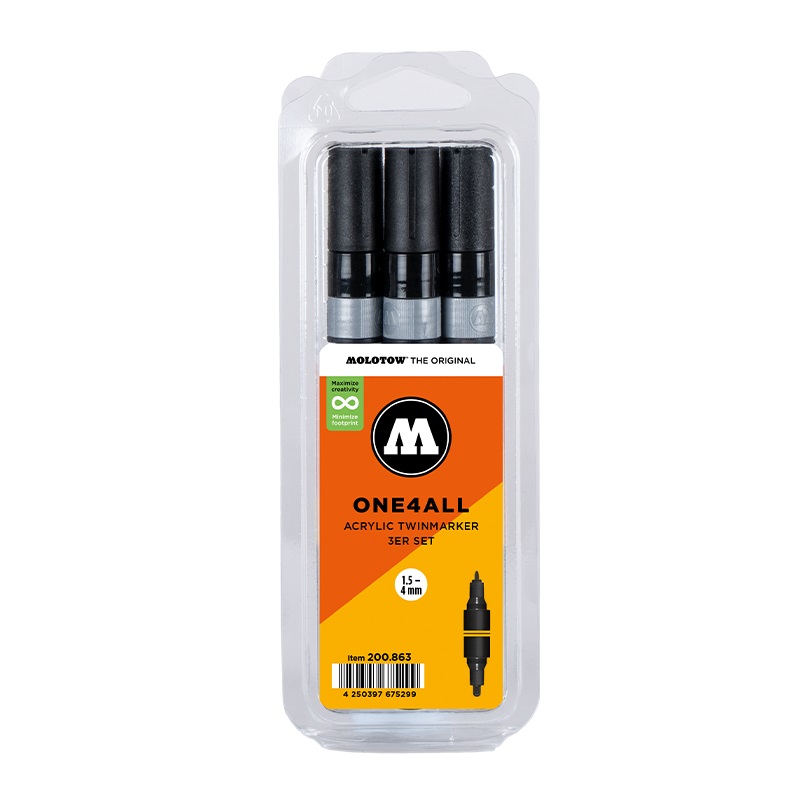Akrylové fixy MOLOTOW One4All Twin, 3ks černé