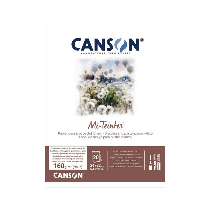 Blok CANSON Mi-Teintes White 24x32cm, 20 listů 160g
