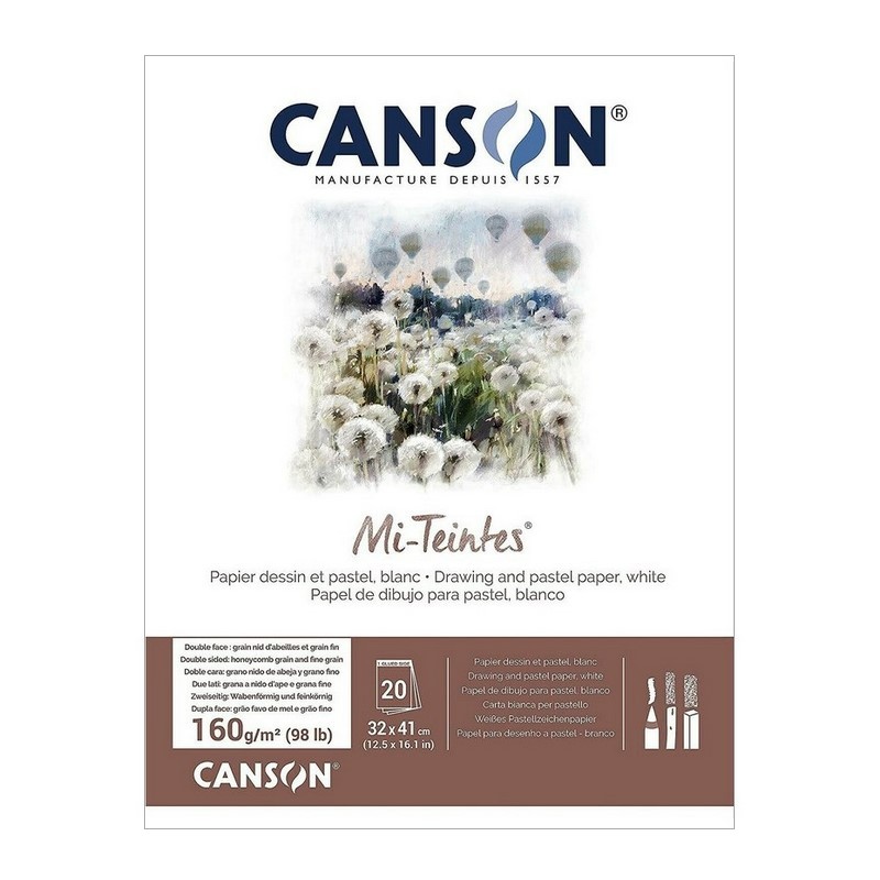 Blok CANSON Mi-Teintes White 32x41cm, 20 listů 160g
