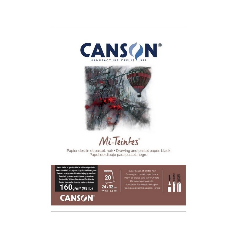 Blok CANSON Mi-Teintes Black 24x32cm, 20 listů 160g