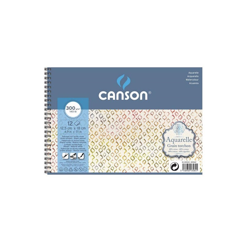 Skicář CANSON Aquarelle 12,5x18cm, 12 listů 300g RG