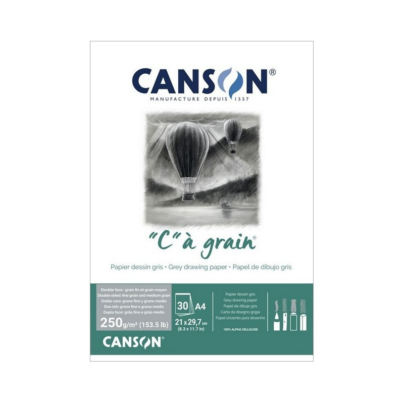 Blok CANSON "C" a grain Grey A4, 30 listů 250 g