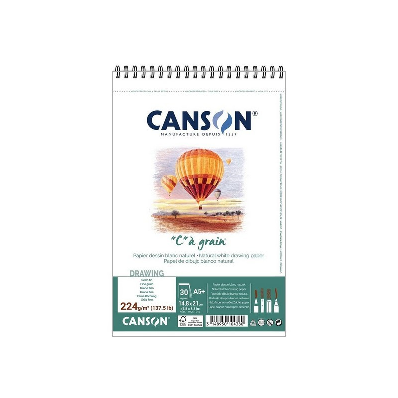 Skicář CANSON "C" a grain A5+, 30 listů 224g