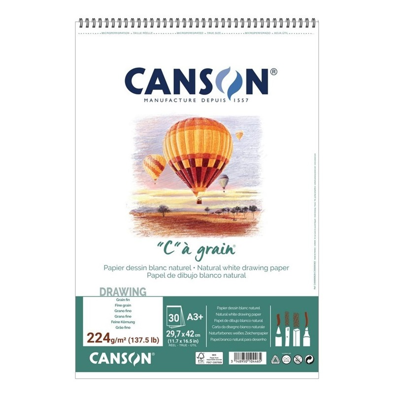 Skicář CANSON "C" a grain A3+, 30 listů 224g