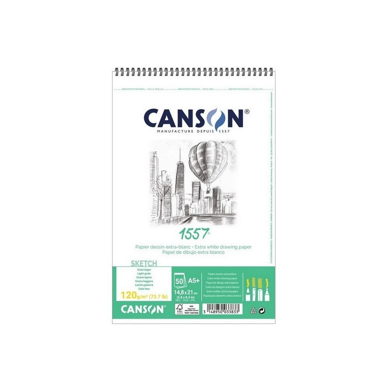Skicář CANSON 1557 Sketch A5+, 50 listů 120g