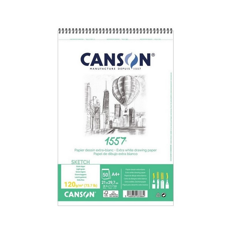 Skicář CANSON 1557 Sketch A4+, 50 listů 120g